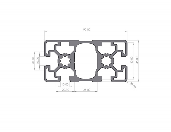 Aluminum profile 45x90 slot 10 Light B-type 2N